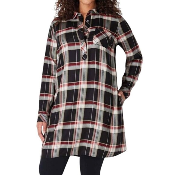 J.JILL Soft Plaid A-Line Shirt Dress Black Red Tencel Flannel Women's XL Western - Picture 1 of 15